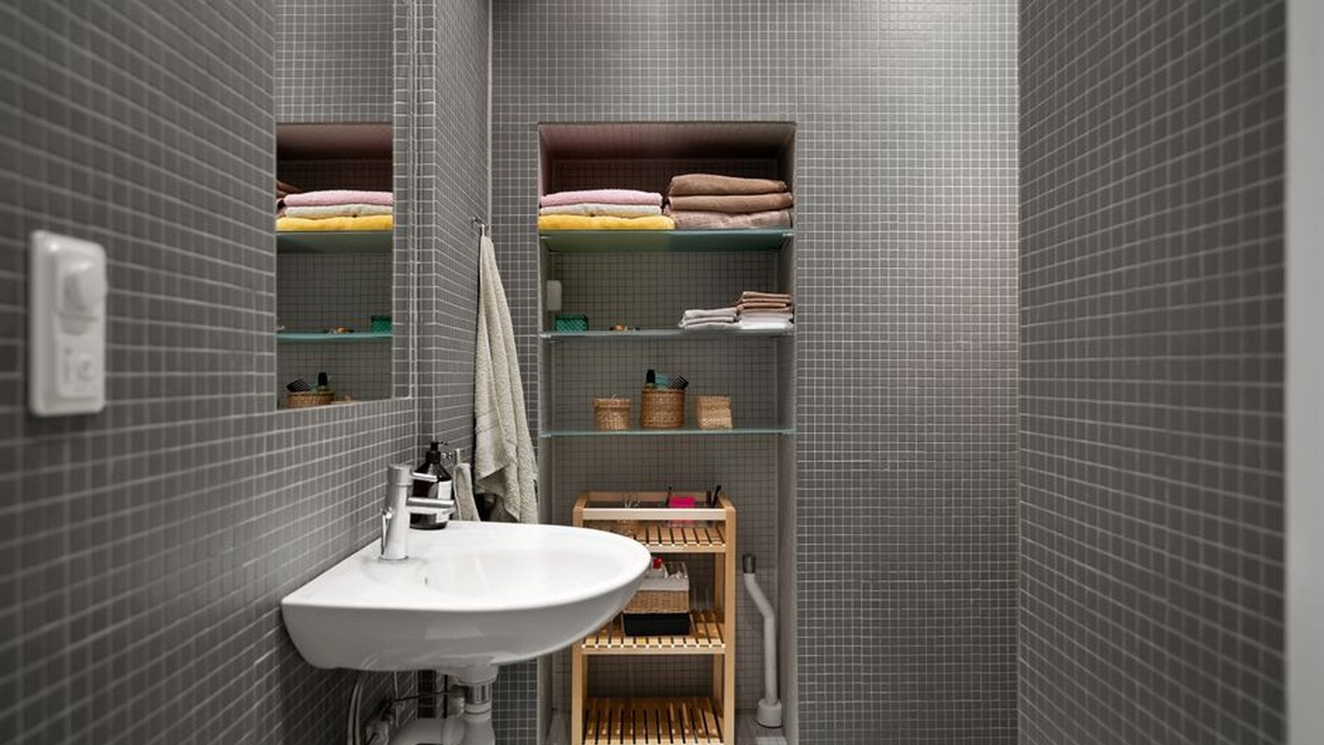 wall-mounted shelves bathroom storage hidden cabin